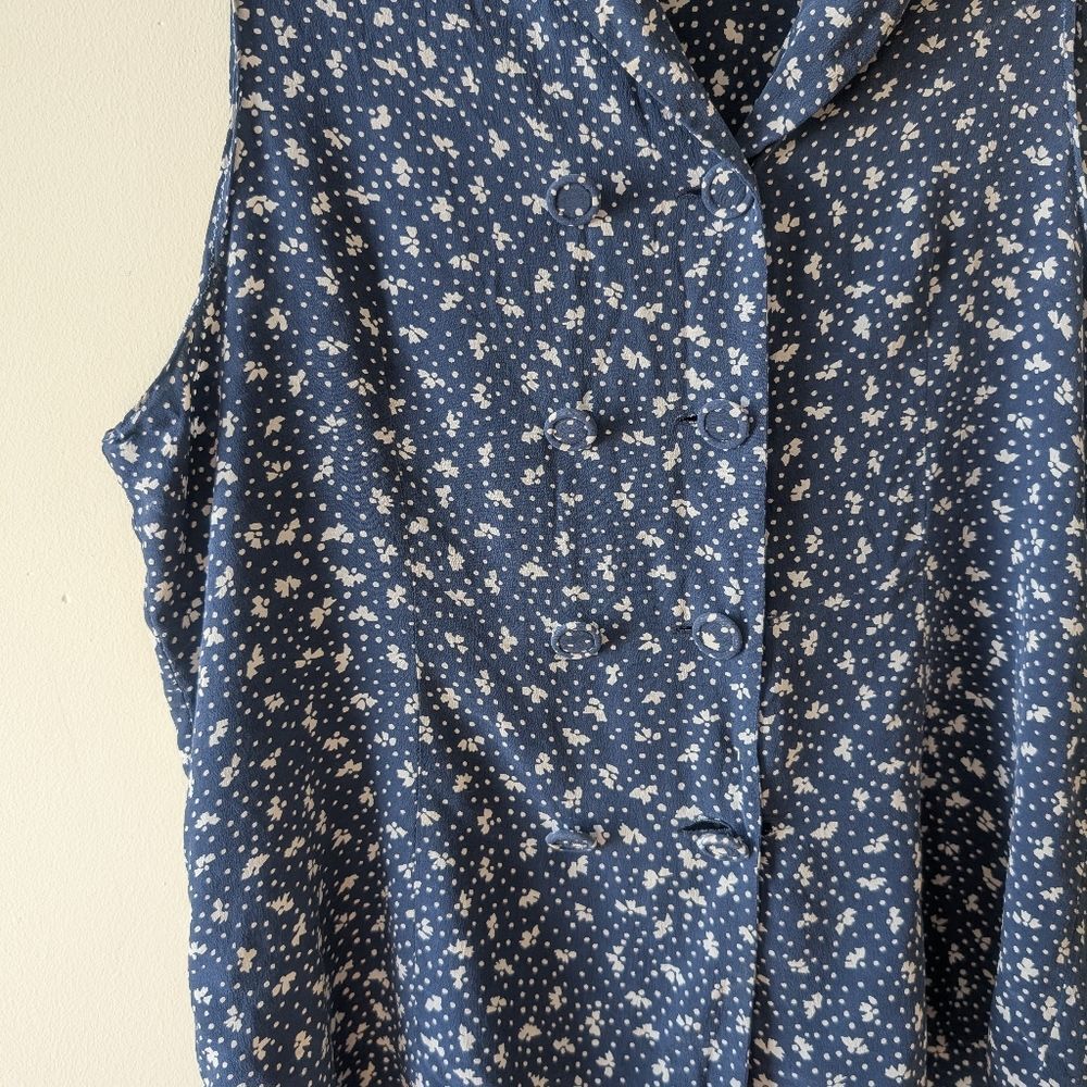 Vintage Ann Taylor All Silk Blouse Button Vest Navy Print Size 8 - Picture 4 of 6